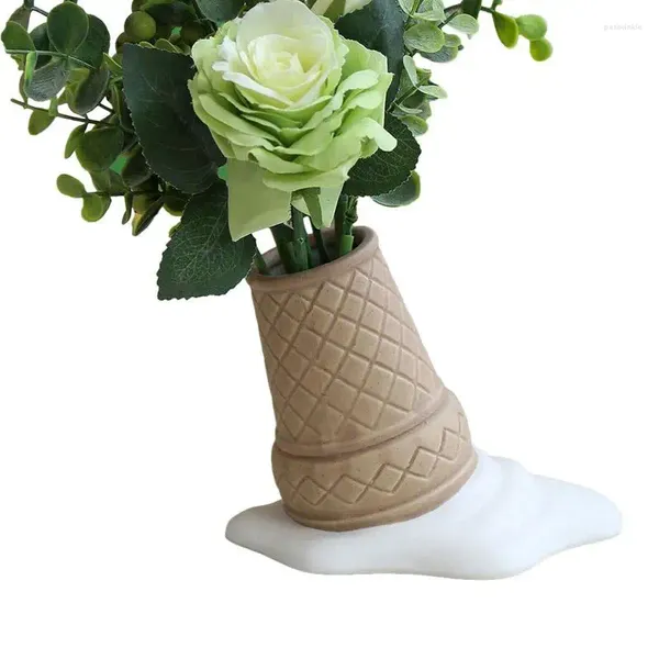 Vases Vase à fleurs de crème glacée en céramique inversée, décoration esthétique réaliste pour les restaurants, les bureaux de fête de mariage, la maison