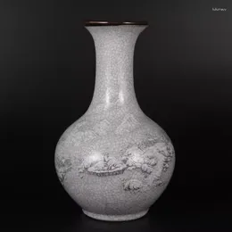 Vases Imitation Qianlong Année Snowy Décory Xishan Visiting Amis Flower Vase Vase ancienne décoration en porcelaine