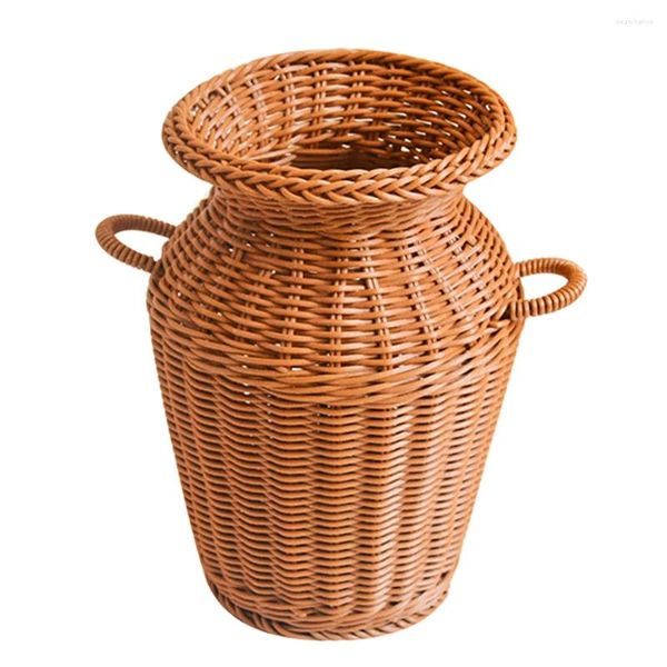 Vases Imitation Rattan Vase Plastique Fleur Panier de rangement en osier Arrangement tissé