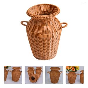 Vases Imitation Rotin Vase Tissé Panier Porte-Fleur Pot De Stockage Plante Creative Conteneur Panier