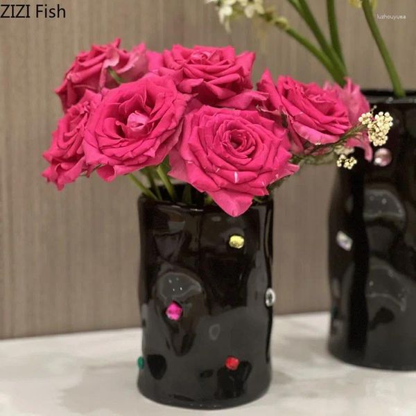 Vases incrustées de pierres précieuses en céramique vase fleurs pots de bureau décoration arrangement de fleurs colorés