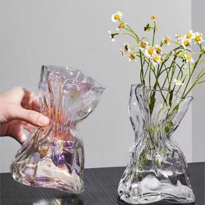 Vases Ins Vase en verre créatif plier le papier comme fleur de luxe décoration de la maison irrégulière transparente art hydroponique 230828