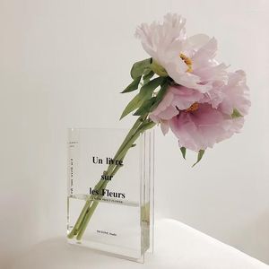 Vases Ins Flower Bottle Clear Acrylic Book Vase pour moderne décorative décorative Hydroponic Plant Room Decor Ornement de bureau