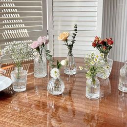 Jarrones INS Mini florero de cristal en relieve Retro transparente planta hidropónica boda adornos de escritorio decoración del hogar
