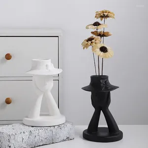 Vases ins nordic abstract face humain fleur vase vase art créatif sculpture en céramique tête plante pot de décoration intérieure accessoires