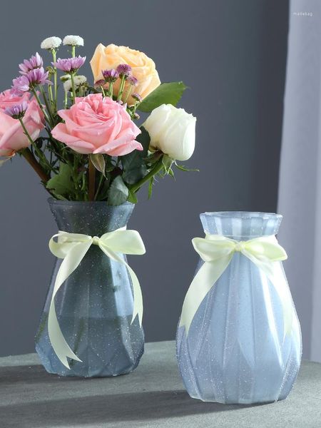 Jarrones Ins, jarrón de flores nórdicas, decoración del hogar, terrario azul gris de mesa para decoración de escritorio de boda de cristal