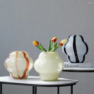 Vases Ins Style Crème Jaune Créatif Vase En Verre Lumière De Luxe Maison Décoration Douce Salon Porche Ornements