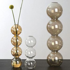 Vases INS Arrangement de fleurs sphériques transparentes Boule lumineuse créative Bonbons Gourde Vase rond Designer Chandelier Bouteille