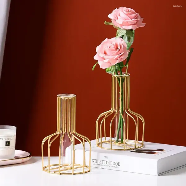 Vases Fer Art Vase en verre hydroponique Ornement de bureau Ligne géométrique Cadre Salon Arrangement de fleurs pour la décoration de bureau à domicile