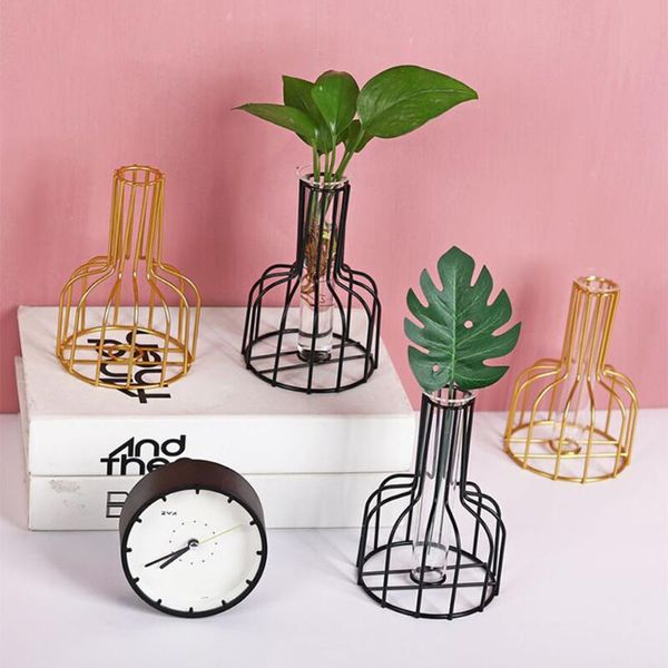 Vases Ligne de fer Vase Hydroponique Plante Fleur Support métallique Styles nordiques Table de décoration de la maison Accessoires modernes