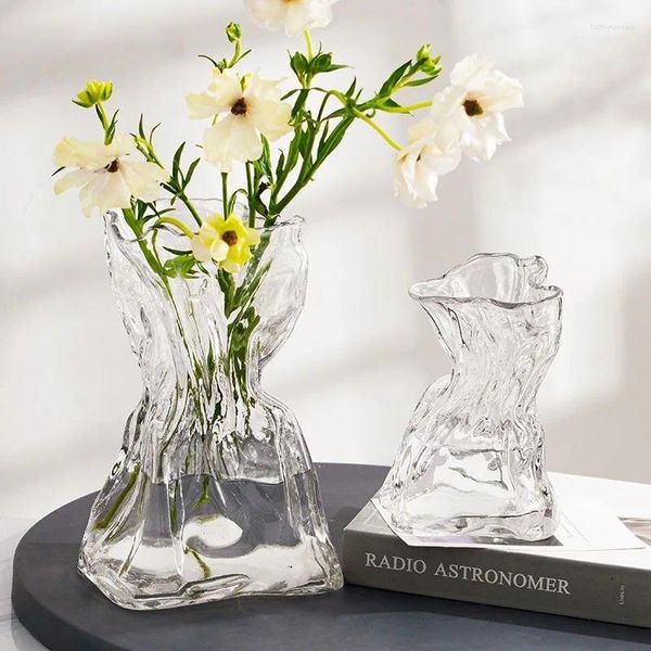 Jarrones jarrón de flores de vidrio transparente irregular 23 cm 9 cm Tapla de botella grande Pot hidropónica Decoraciones de mesa de sala de estar para el hogar