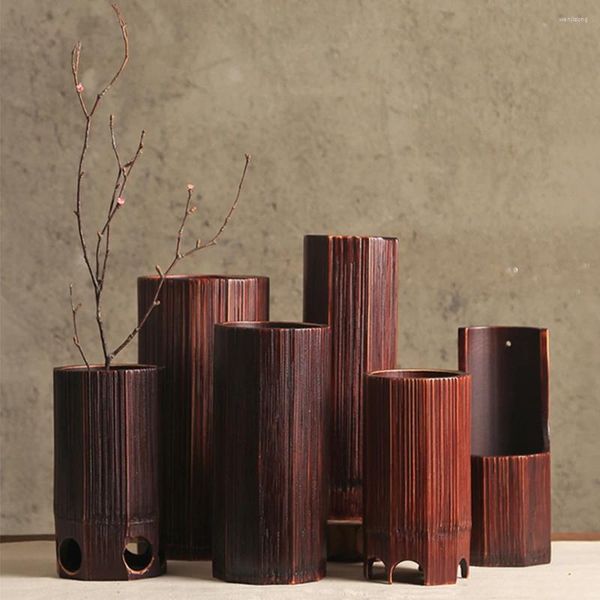 Vases de style japonais Retro Zen Natural Bamboo Flower Conteer Thé Cérémonie Bonsaï Bonsaï Vase Décoration pour la maison El Teahouse