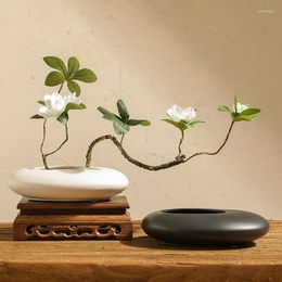 Vazen Japanse Zen Creative Ffat Oval Vase Flower Art Set Tea Room Living Soft Decoration Ornamenten