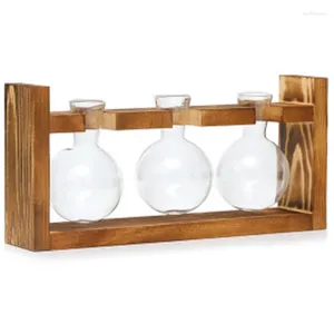 Vazen JFBL Bulb Vaas Glas Wood Flower Jar Planter met houten rekstandhouders voor groen waterplant Tafel Decor Decor