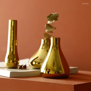 Vases JFBL Nordic Home Office Desktop Decoration Luxury Plated Gold Vase Sèche Céramic Moderne Mini