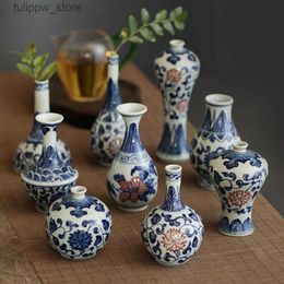 Vases Jingdezhen-Mini Vase à eau Antique en porcelaine bleue et blanche sous-émaillée, peint à la main, décorations pour Table à thé Kungfu L240309