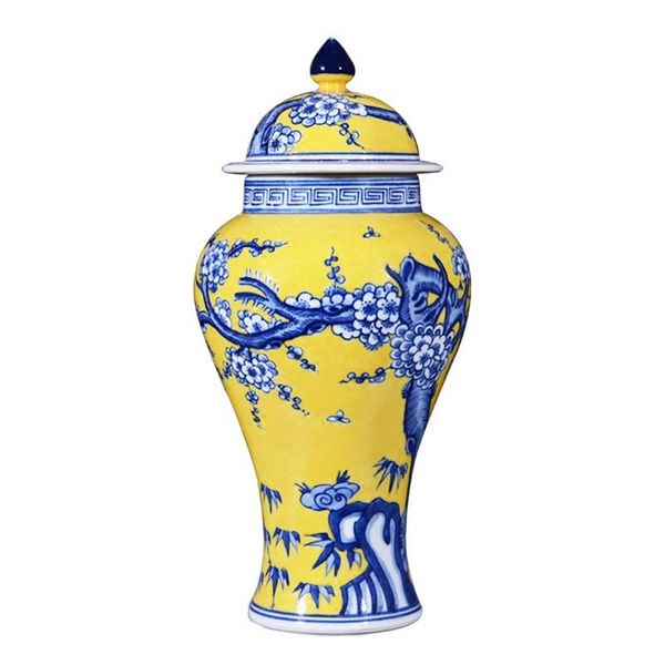 Vases Jingdezhen Céramique Antique Peint À La Main Jaune Bleu Et Blanc Réservoir Général Décoration De La Maison