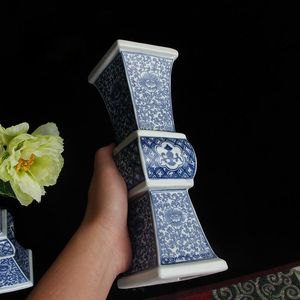 Vazen Jingdezhen keramische Chinese blauwe en witte vaas ornamenten mini antieke vierkante woonkamer