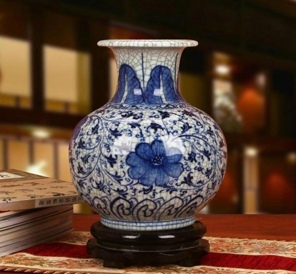 Jarrones Jingdezhen Cerámico pintado a mano antiguo azul y blanco Glaze florero Flor de flores de la artesanía clásica moderna 8792291