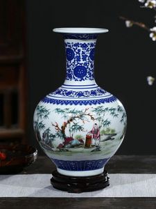 Vases Jingdezhen Ornements En Céramique Antique Bleu Et Blanc Porcelaine Fleur Vase Maison Salon TV Cabinet Décorations
