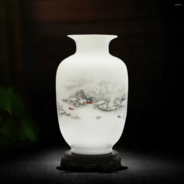 Vases Jingdezhen Vase en céramique Salon Arts décoratifs et artisanat Antique motif de neige petite porcelaine