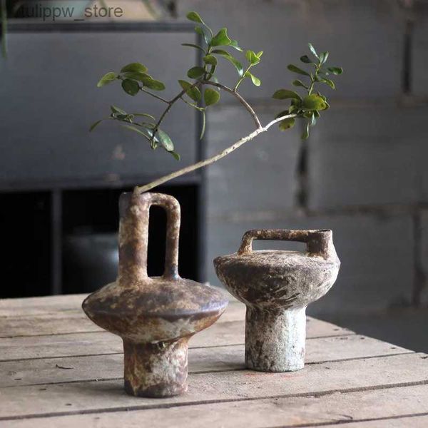 Vases Jingdezhen-vase en céramique poterie brute arrangement de fleurs vintage fait à la main style wabi-sabi fleurs séchées arrangement Zen L240309