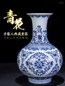 Vazen Jingdezhen Ceramics Antiek bloemstuk Hand geschilderd blauw en witte porselein vaas Vaas Vloer Home Decoratie