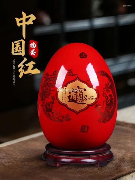 Jarrones Jingdezhen Ceramics chino Red Fu Egg Flor