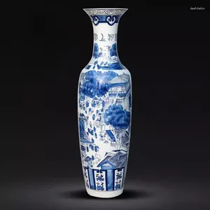 Vazen Jingdezhen Keramiek Vloer Grote Vaas Blauw En Wit Porselein Handgeschilderde Woonkamer El Decoratie Ornamenten