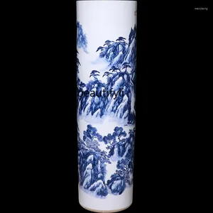 Vases Jingdezhen céramique grand vase peint à la main bleu et blanc sol en porcelaine grande jambe droite salon décorations de maison