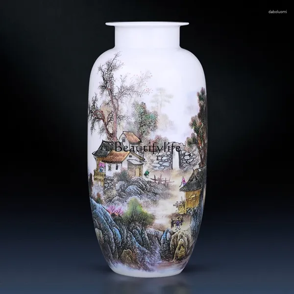 Vases Jingdezhen Ceramics Pastel Paysage Fleur Bouteille de fleurs grandes décorations de style chinois modernes Ornements