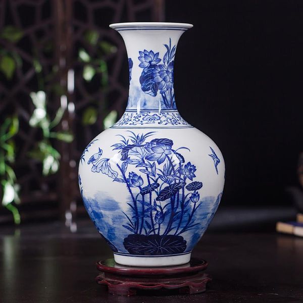 Jarrones Jingdezhen cerámica jarrón de porcelana adornos de estilo chino sala de estar decorativa mesa de flores