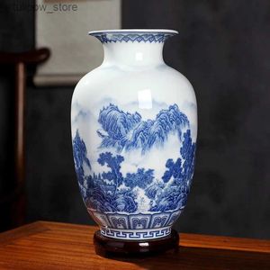 Vases Jingdezhen céramique sous-émaillée porcelaine bleue et blanche nouveau style chinois Vase décoration salon arrangement de fleurs L240309