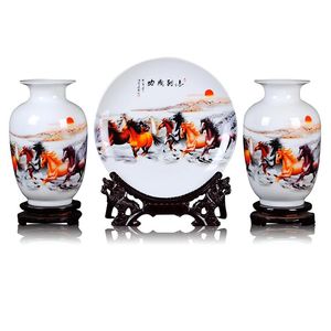 Vazen Jingdezhen Ceramics Vaas Set acht fijne paarden Chinese stijl thuisinrichting plaat decoratie