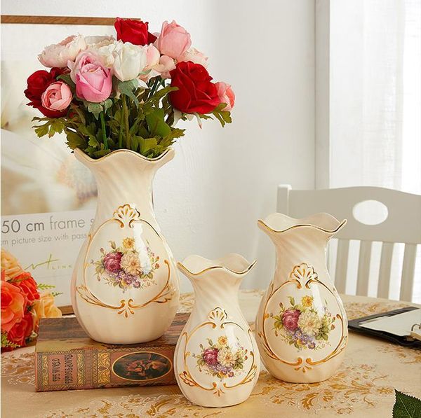 Vases Jingdezhen Vase en céramique plaqué or décor à la maison Design créatif porcelaine fleur décorative pour cadeau de mariage