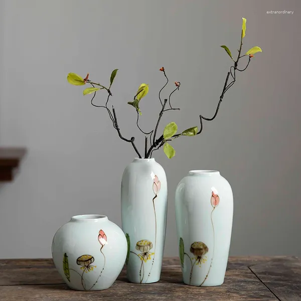 Vases Jingdezhen céramique hydroponique petit vase ensemble salon créatif arrangement de fleurs accessoires de maison florale