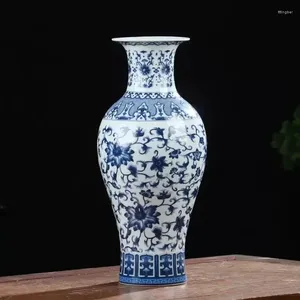 Vases Jingdezhen Porcelaine Antique Bleu et Blanc Vase Décoration Salon Arrangement De Fleurs Chinois Grand Décoratif Ha