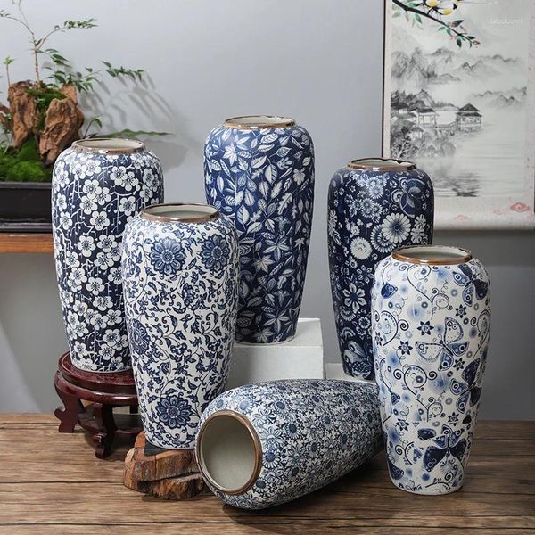 Vases jingdezhen porcelaine antique bleu blanc décoration salon arrangement de fleurs chinois grand décoratif
