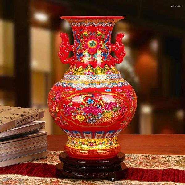 Vases Jingdezhen Porcelaine Cristal Glaze Chinois Rouge Fleur Vase Décoration Moderne Céramique