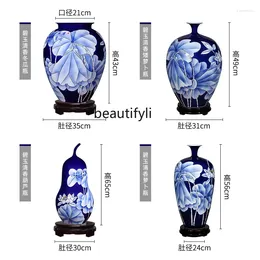 Vases Jingdezhen porcelaine peinte à la main Lotus or Vase salle à manger/salon fleur arrangement décoration ornements
