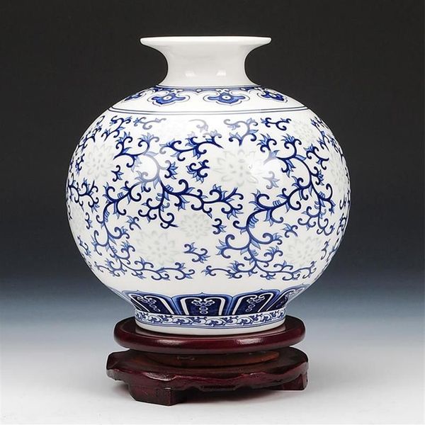 Vases Jingdezhen Vase à grenade en porcelaine à motif de riz Antique en porcelaine bleue et blanche décorée en céramique 224g
