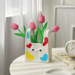 Vasen Kawaii Kreative Keramik Taschenvase Heimdekoration Wohnzimmer Blumenarrangement Getrocknete Kunst Tischplatte Ästhetik