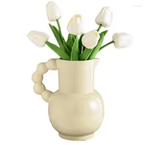 Vases Grand vase en céramique créatif blanc avec poignée pot d'eau/fleur sèche décor minimaliste pour salon table à manger et