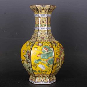 Vases Grande taille 32cmQing Qianlong peint or émail fleurs colorées et oiseaux vase hexagonal antique porcelaine ameublement x0821