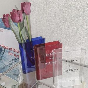 Vases Vase de livre anti-fuite clair acrylique design fleur esthétique pour la décoration de bureau à domicile amoureux de cadeaux uniques