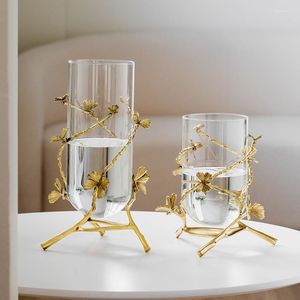 Vases lumière luxe laiton verre Vase salon décoration de la maison meuble TV fleurs hydroponique plante ornements Table
