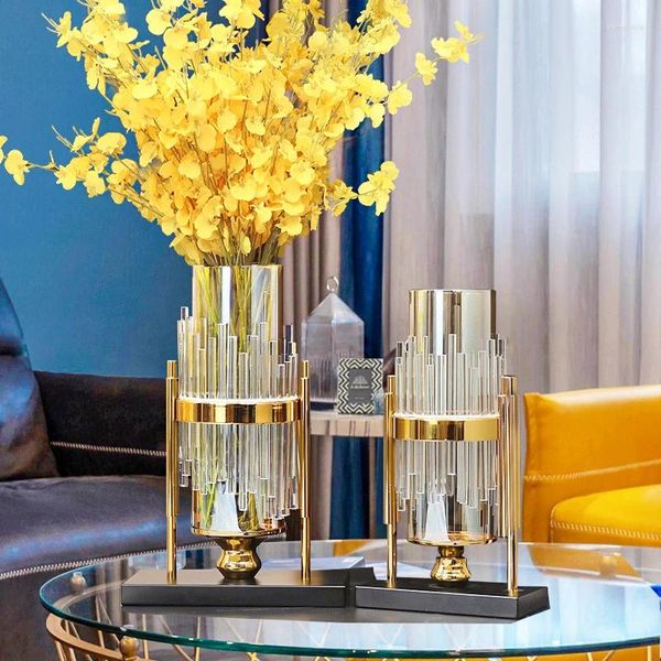Jarrones Luz de lujo cristal florero decoración moderna sala de estar arreglo de flores pasillo TV gabinete mesa de comedor decoraciones