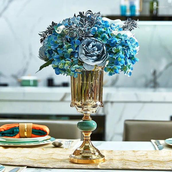 Vases Light Luxury Gold Metal Crystal Vase en verre Modèle européen Chambre Salon Table Top Décoration Set