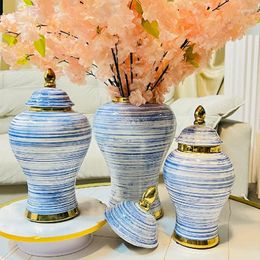 Vases Vases Luxury Luxury rétro Electroplated Gold Handmade Blue Thread General Vase Vase Chinois Style Salon El Foyer Decorati