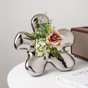 Vazen licht luxe zilveren zilveren aanrecht vaasstijl decoratie woonkamer bloem arrangement tabel keramische pot